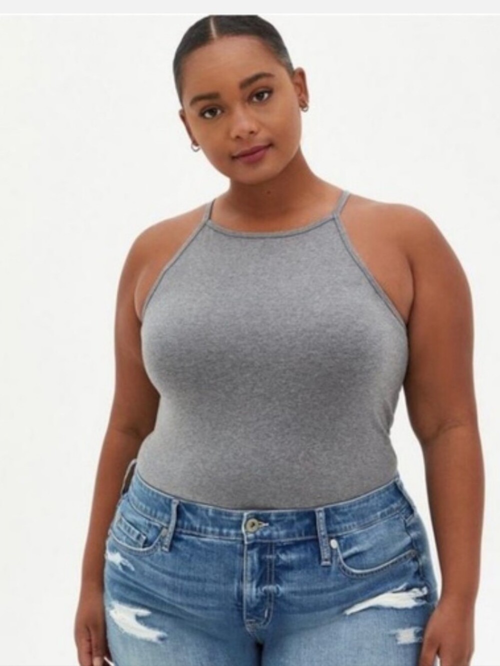 Torrid Foxy High Neck Tank Top NWT Heather Gray Cotton blend Size 3